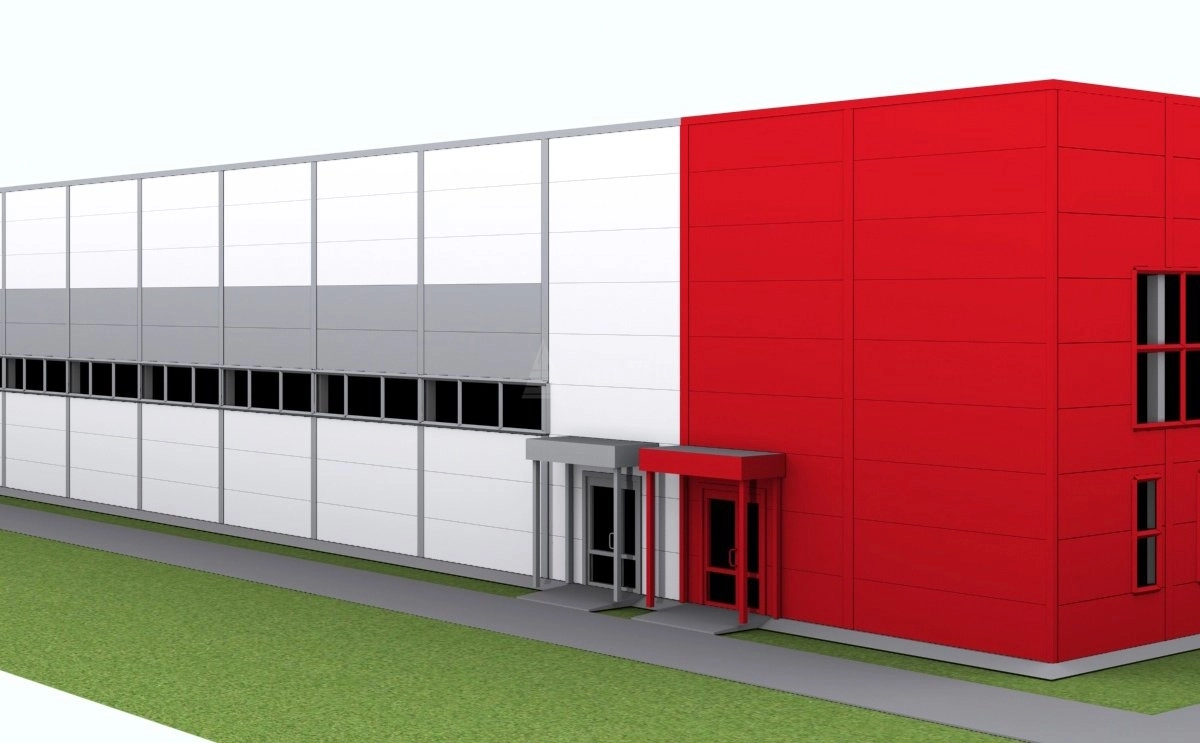 3D визуализация Производственное здание с АБК из сэндвич-панелей - фото 1